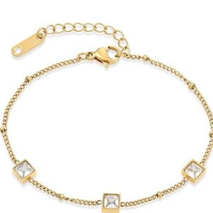 Gold Dainty Crystal Station Bracelet Stainless Steel Sterl